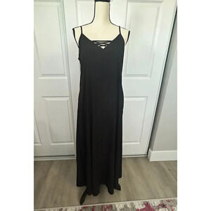 Azura Boutique Black Lace Up Sleeveless‎ Long Maxi Dress Size 6 Pockets